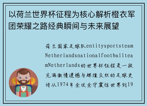 以荷兰世界杯征程为核心解析橙衣军团荣耀之路经典瞬间与未来展望